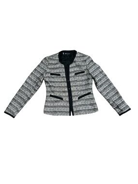 Anne Klein Black & White Tweed Collarless Blazer Jacket Size 4